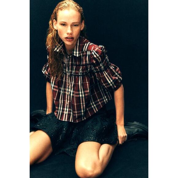 Anthropologie Tops - New ANTHROPOLOGIE Maeve Leandra Shirred Yoke Blouse $108 X-SMALL Wine Black